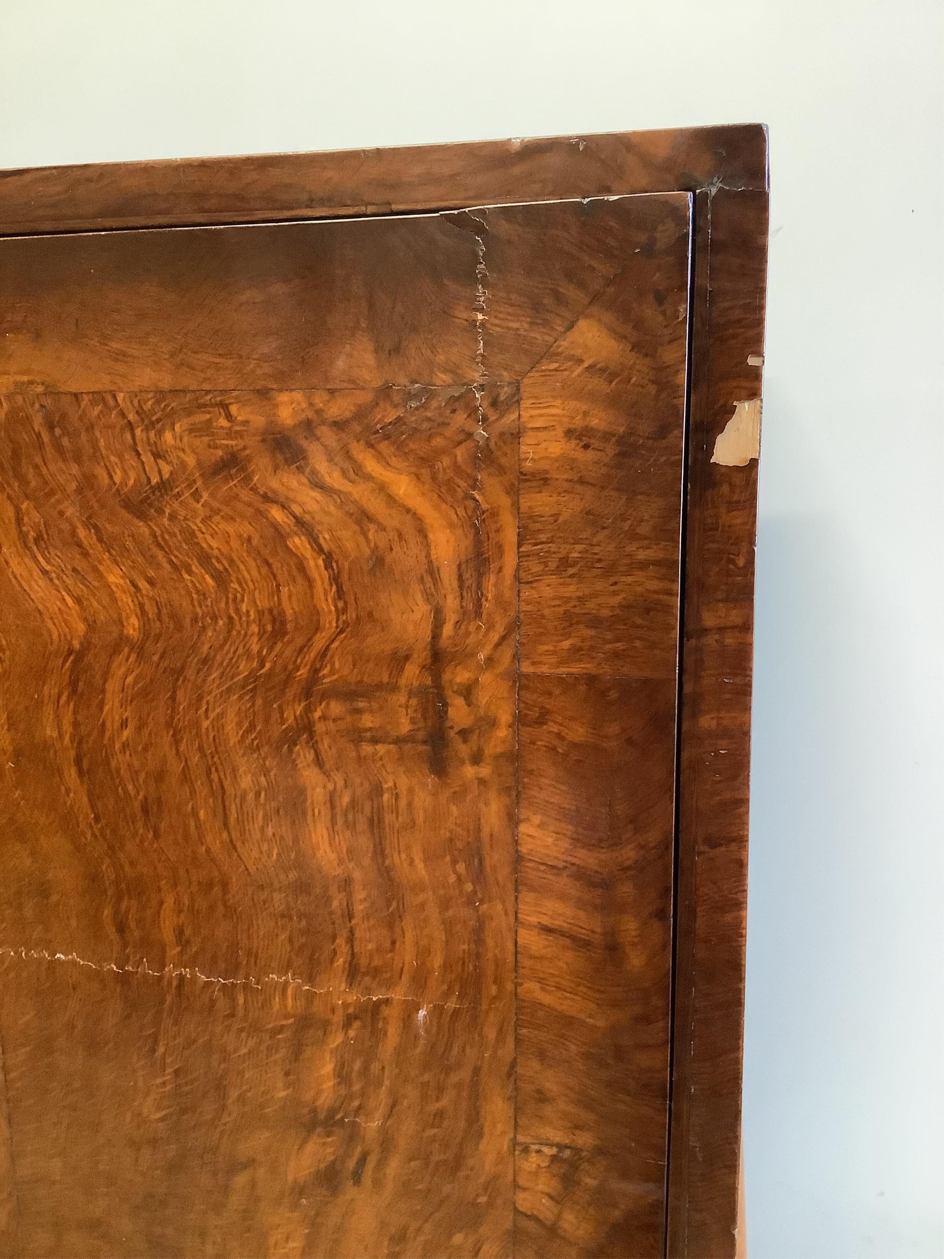 An 18th century walnut secretaire cabinet on later stand, width 91cm, depth 44cm, height 130cm. Condition - fair